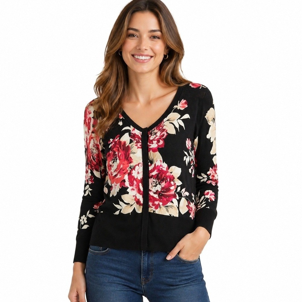 White House‎ Black Market Cardigan Womens Small Rhinestone Sweater Black Pink